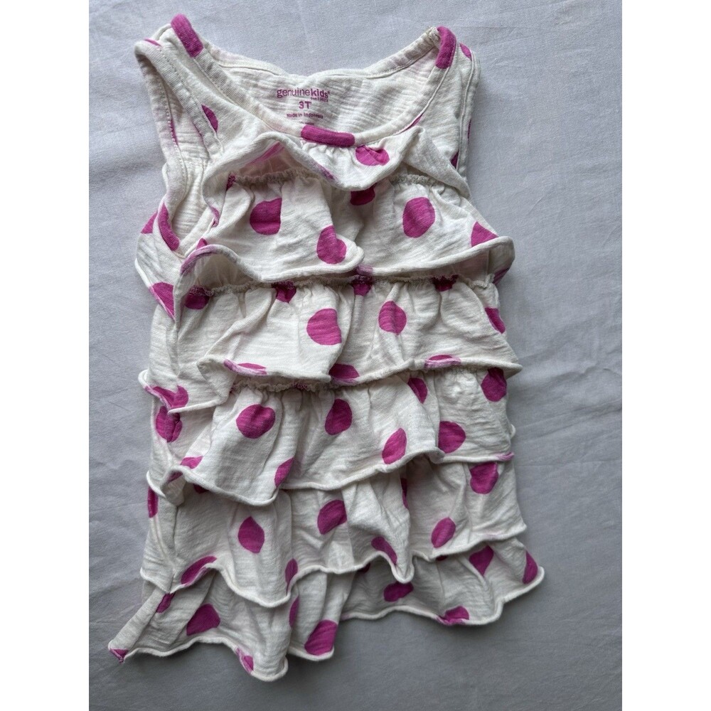 Genuine Kids OshKosh Girls 3T Polka Dot Ruffle Tank White Pink Sleeveless Cotton